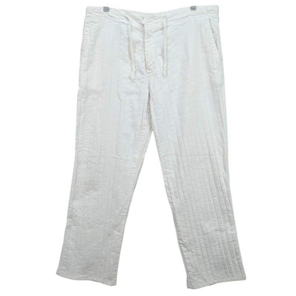 Springfield Original Pants White Textured Drawstring Casual Trousers Size L‎ EUR